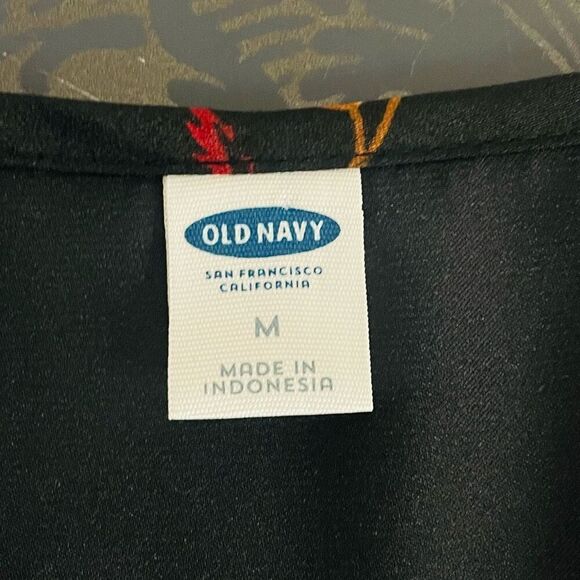 Old Navy Velvet Trim Black Floral Dress Size Medium - Picture 6 of 12